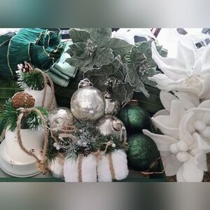 Christmas Tree Ornament Decoration Green & Cream 26 Piece Bundle